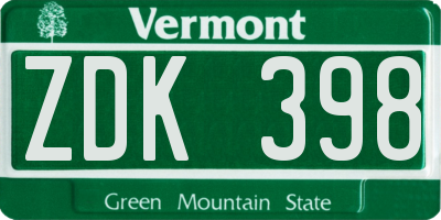 VT license plate ZDK398