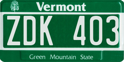 VT license plate ZDK403
