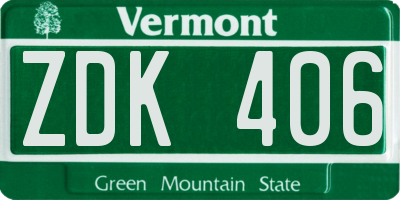 VT license plate ZDK406