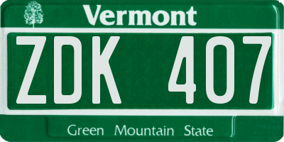 VT license plate ZDK407