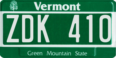 VT license plate ZDK410