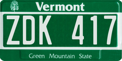 VT license plate ZDK417