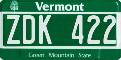 VT license plate ZDK422