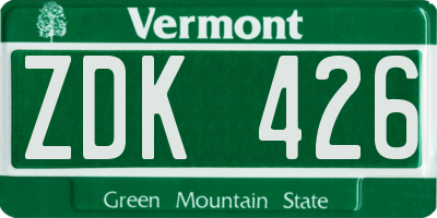VT license plate ZDK426