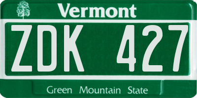 VT license plate ZDK427