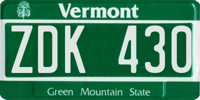 VT license plate ZDK430