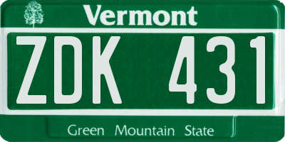 VT license plate ZDK431