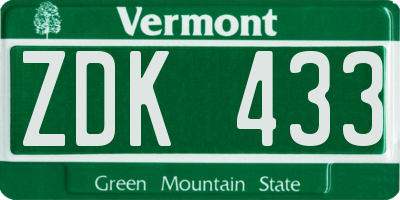 VT license plate ZDK433