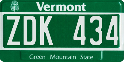 VT license plate ZDK434