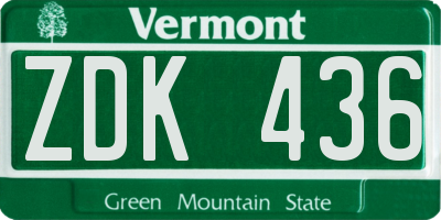 VT license plate ZDK436