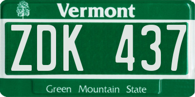 VT license plate ZDK437