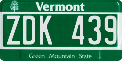VT license plate ZDK439