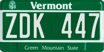VT license plate ZDK447