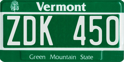 VT license plate ZDK450
