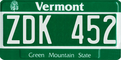 VT license plate ZDK452