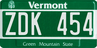 VT license plate ZDK454