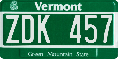 VT license plate ZDK457