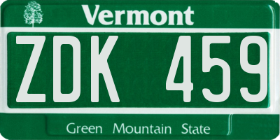 VT license plate ZDK459