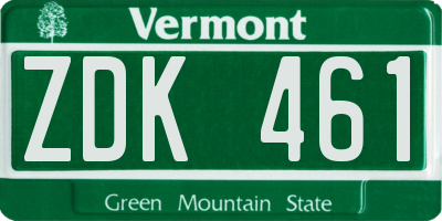 VT license plate ZDK461