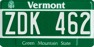 VT license plate ZDK462