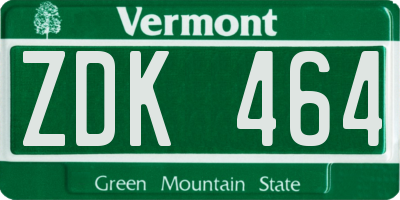 VT license plate ZDK464