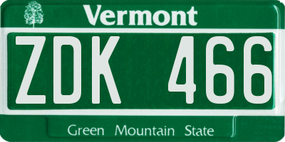 VT license plate ZDK466
