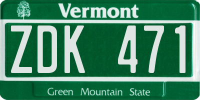 VT license plate ZDK471