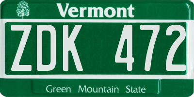 VT license plate ZDK472