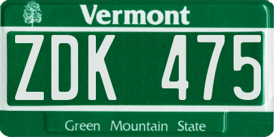 VT license plate ZDK475
