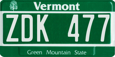 VT license plate ZDK477