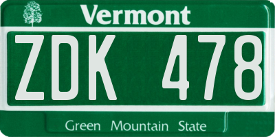 VT license plate ZDK478