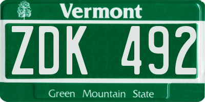 VT license plate ZDK492