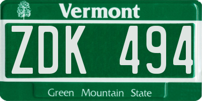 VT license plate ZDK494