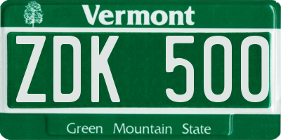 VT license plate ZDK500