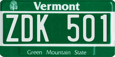 VT license plate ZDK501