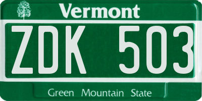 VT license plate ZDK503