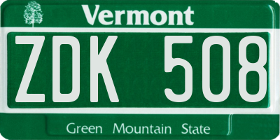 VT license plate ZDK508