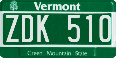 VT license plate ZDK510