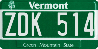 VT license plate ZDK514