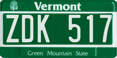 VT license plate ZDK517