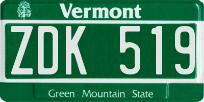 VT license plate ZDK519