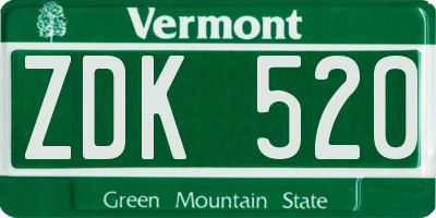 VT license plate ZDK520