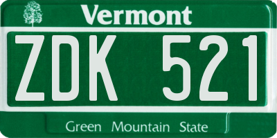 VT license plate ZDK521