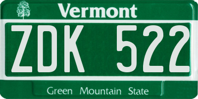 VT license plate ZDK522