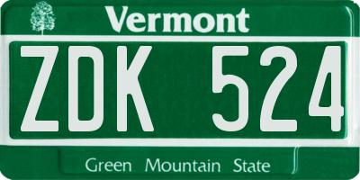 VT license plate ZDK524