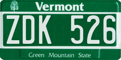 VT license plate ZDK526