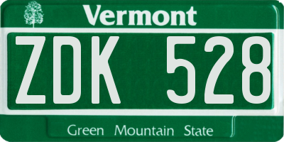 VT license plate ZDK528