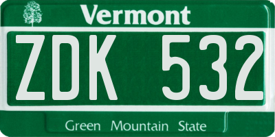 VT license plate ZDK532