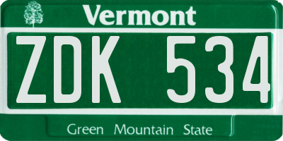 VT license plate ZDK534