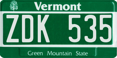 VT license plate ZDK535